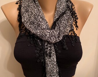 Chiffon Black Spotted Scarf, Gift for Her, Black Lace Shawl, Black Shiffon Scarf, Lovely Gift, Wrap Neck Accessories, Hair Headbands, Chiffo