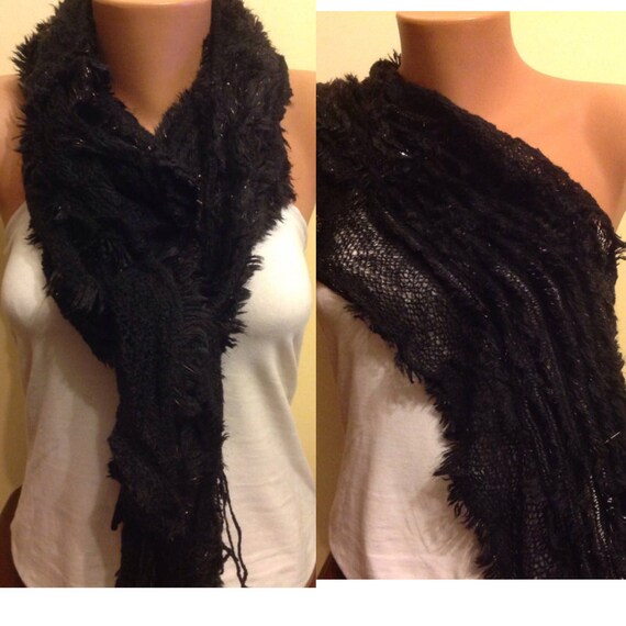 black fluffy shawl