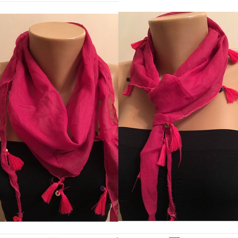 Dark Red Cotton Scarf Tassel Edge Scarf Fashion Women Etsy