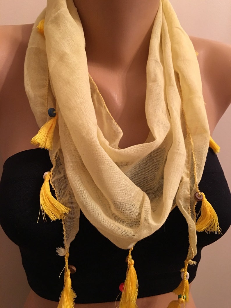Yellow Cotton Scarf Tassel Edge Scarf Womens Fashion Ideal Etsy