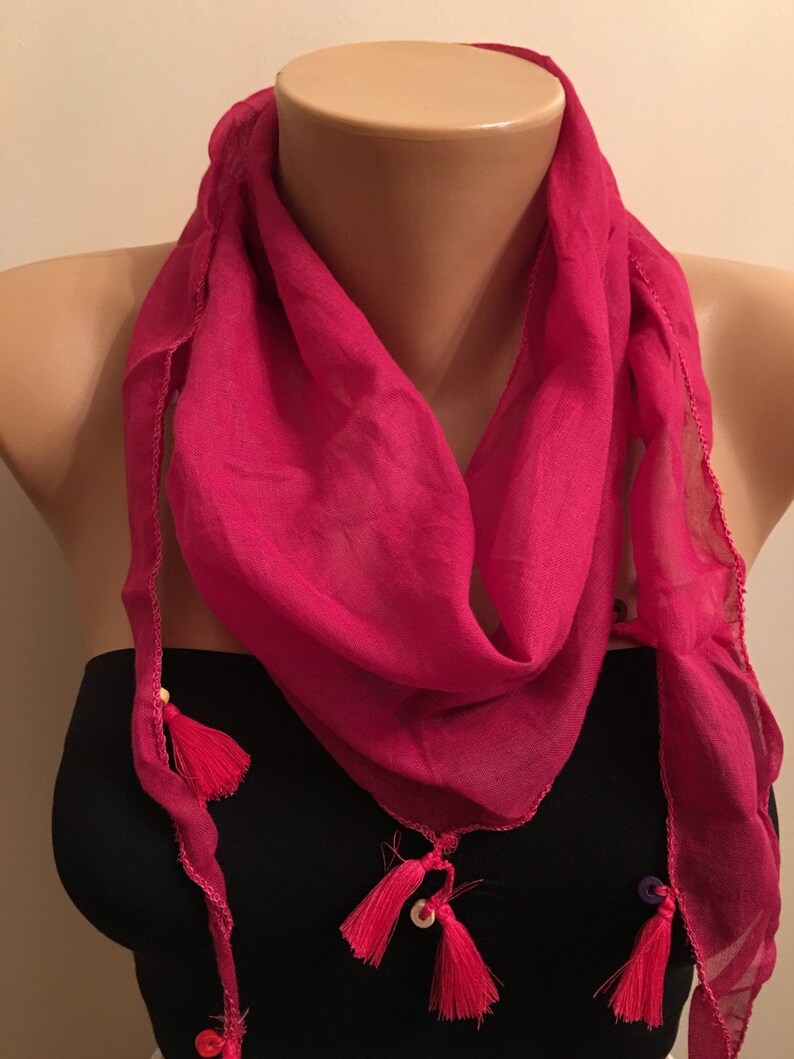 Dark Red Cotton Scarf Tassel Edge Scarf Fashion Women Etsy