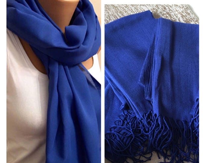 Cobalt Blue Scarves Deep Blue Scarfblue Scarf Fringed Scarf Etsy
