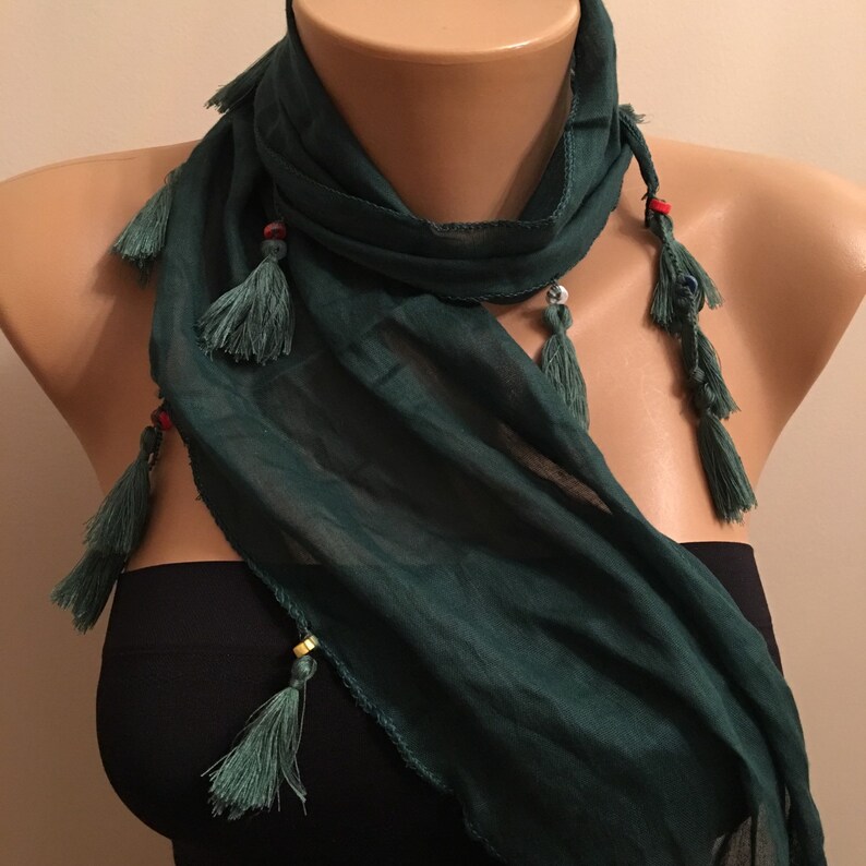 Ocean Green Cotton Scarf, Tassel Edge Scarf, Gifts for Mothers