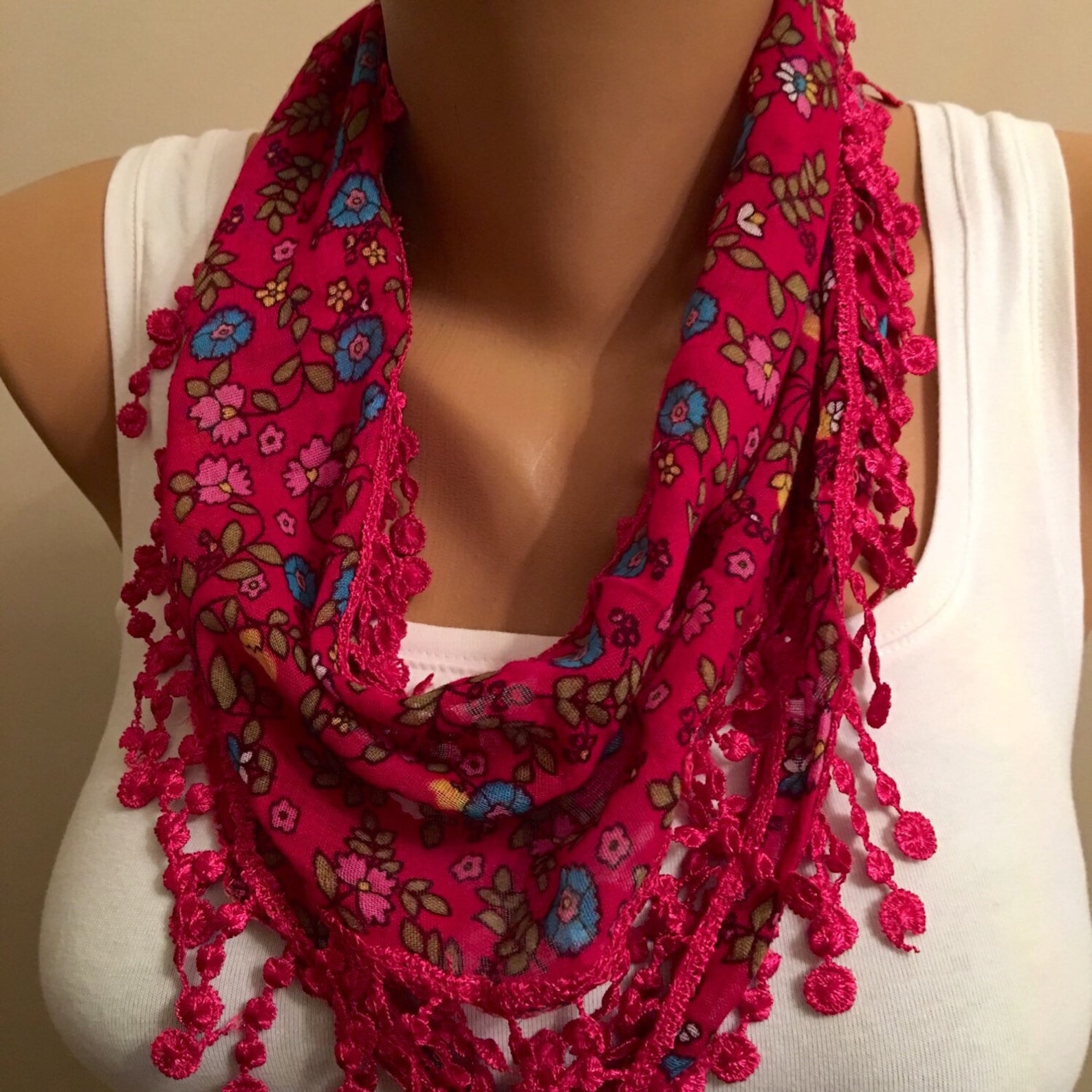 Fuchsia Floral Scarf Lace Scarf Gift for Her Birthday Gift Etsy