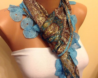 Glitter Blue Scarf, Lightweight Blue Shawl with trim, Blue Women Fashion, Birthday Gift, Fashion Lace Shawl, Gift for Her, Easter Gift