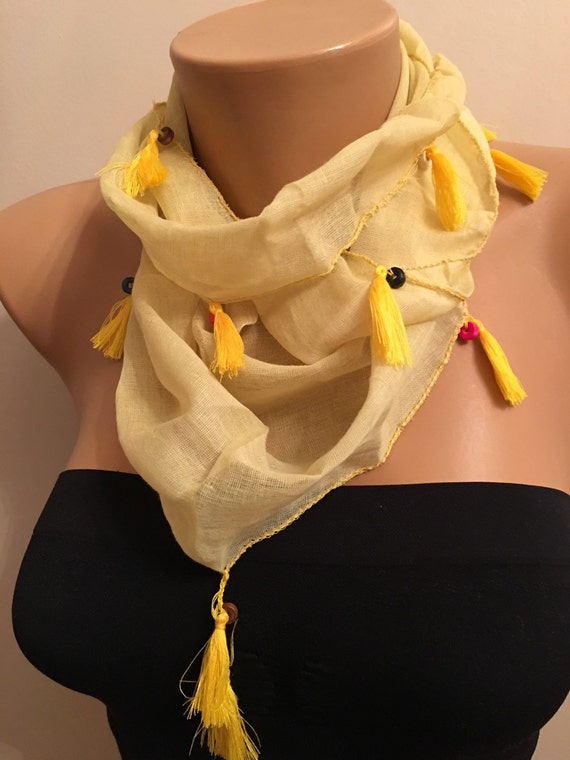 Yellow Cotton Scarf Tassel Edge Scarf Womens Fashion Ideal Etsy