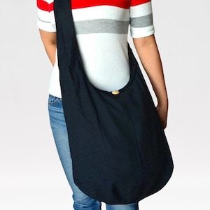 Pure Black Cotton Bag Sling Bag Messenger Bag Crossbody Bag Shoulder Bag Vintage Bag Retro Bag Hobo Bag Overnight Bag Boho Bag Market Purse