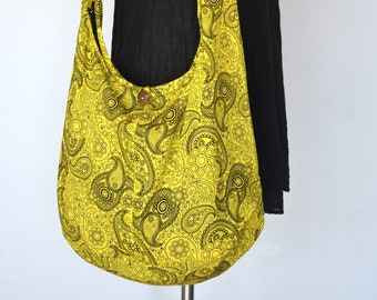 Yellow Paisley Cotton Bag Handbags Hippie Bag Hobo Bag Boho Bag Shoulder Bag Sling Bag Messenger Tote Bag Crossbody Bag Purse Women