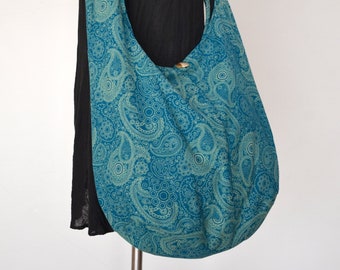 Turquoise Paisley Cotton Bag Handbags Hippie Bag Hobo Bag Boho Bag Shoulder Bag Sling Bag Messenger Tote Bag Crossbody Bag Purse Women