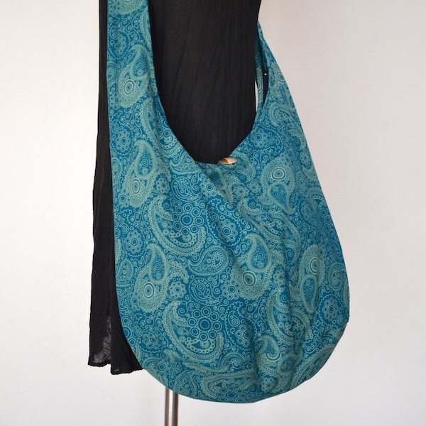 Turquoise Paisley Cotton Bag Handbags Hippie Bag Hobo Bag Boho Bag Shoulder Bag Sling Bag Messenger Tote Bag Crossbody Bag Purse Women