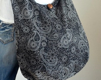 Black Paisley Cotton Bag Handbags Hippie Bag Hobo Bag Boho Bag Shoulder Bag Sling Bag Messenger Tote Bag Crossbody Bag Purse Women