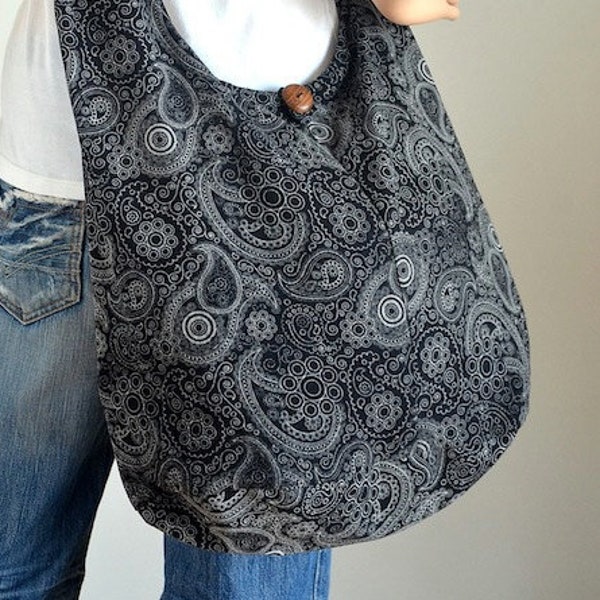 Black Paisley Cotton Bag Handbags Hippie Bag Hobo Bag Boho Bag Shoulder Bag Sling Bag Messenger Tote Bag Crossbody Bag Purse Women