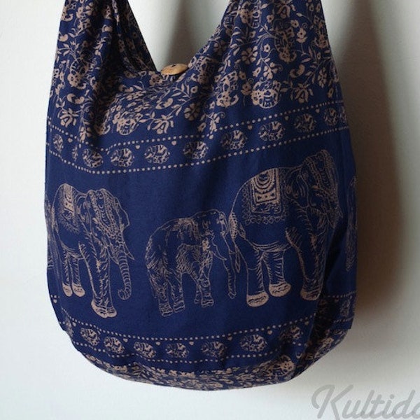 Navy Blue Cotton Bag Handbags Elephant Bag Hippie Hobo Bag Boho Bag Shoulder Bag Sling Bag Messenger Bag Crossbody Purse
