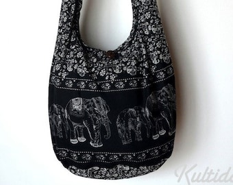 Black Cotton Bag Handbags Elephant Bag Hippie Hobo Bag Boho Bag Shoulder Bag Sling Bag Messenger Bag Crossbody Purse