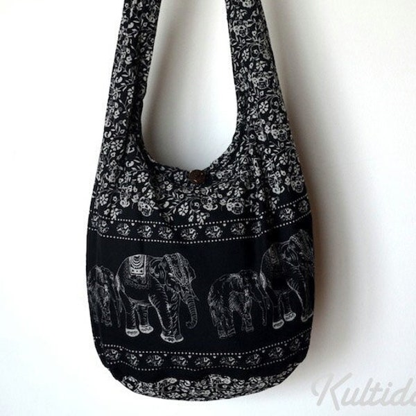 Black Cotton Bag Handbags Elephant Bag Hippie Hobo Bag Boho Bag Shoulder Bag Sling Bag Messenger Bag Crossbody Purse