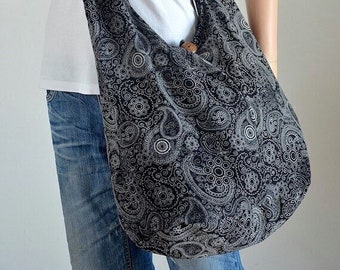 Negro Paisley algodón bolso bolsos hippie bolso hobo bolso boho bolso hombro bolso bandolera bolso mensajero bolso crossbody bolso mujeres