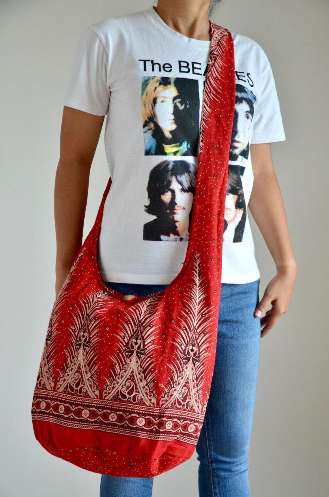Red Black Vintage Cotton Sling Bag Hippie Bag Messenger Bag Etsy