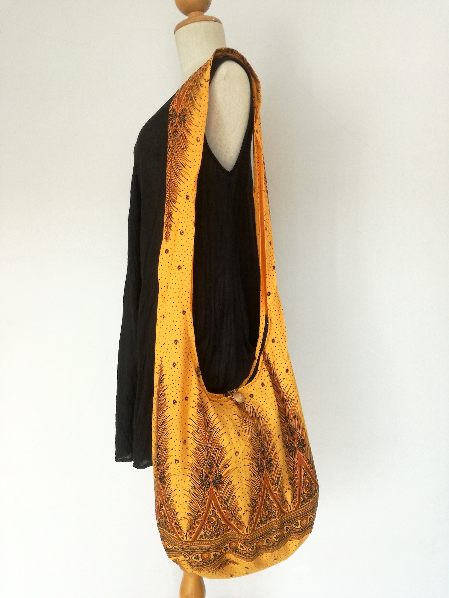 Yellow - Pipli Applique Work Cotton Sling Bag