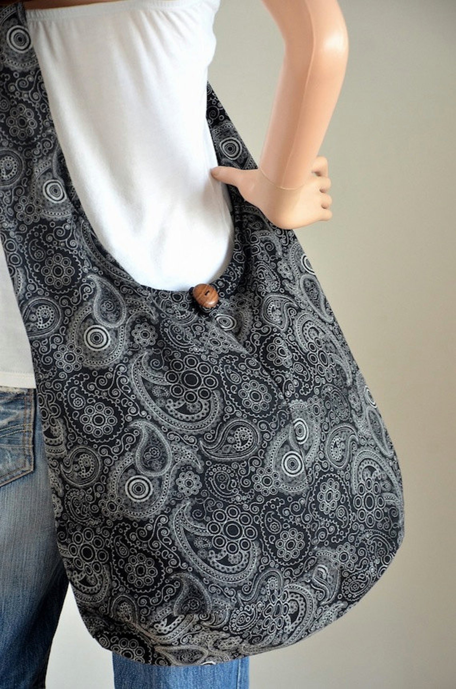 Black Paisley Cotton Bag Handbags Hippie Bag Hobo Bag Boho Bag - Etsy