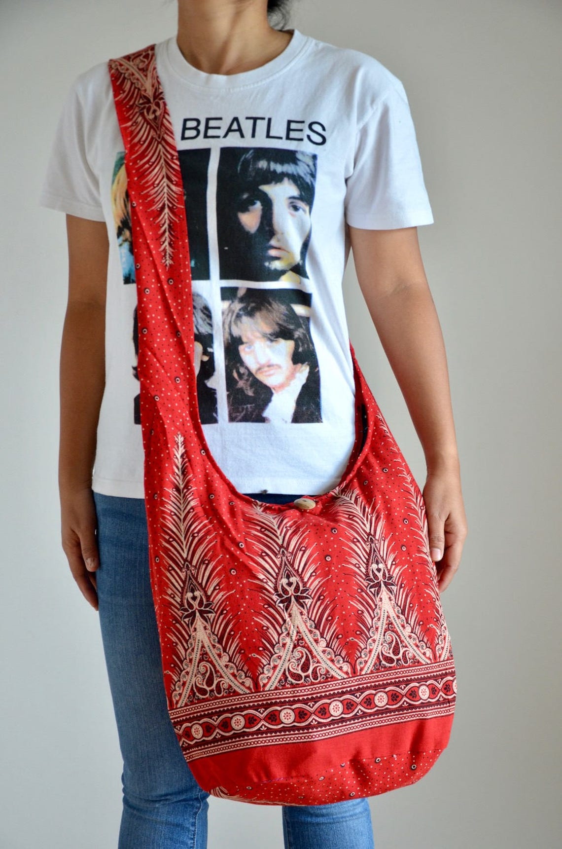 Red Black Vintage Cotton Sling Bag Hippie Bag Messenger Bag Etsy