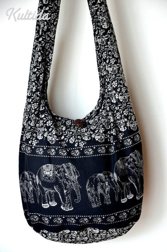 Black Cotton Bag Handbags Elephant Bag Hippie Hobo Bag Boho Bag