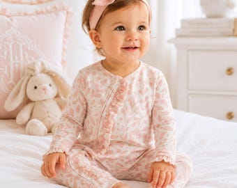 Adorable Floral Baby Girl Romper - Soft Bamboo Blend Zippered One Piece