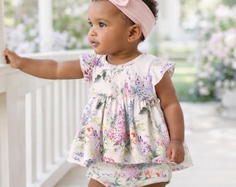 Baby Girl Watercolor Floral Skirted Bodysuit – Easter Soft Bamboo One Piece