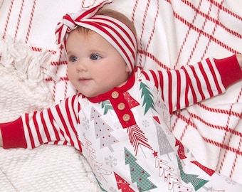 Kerst babymeisje romper - pasgeboren 1e kerstoutfit - bijpassende familie - 100% katoen - Tesa Babe