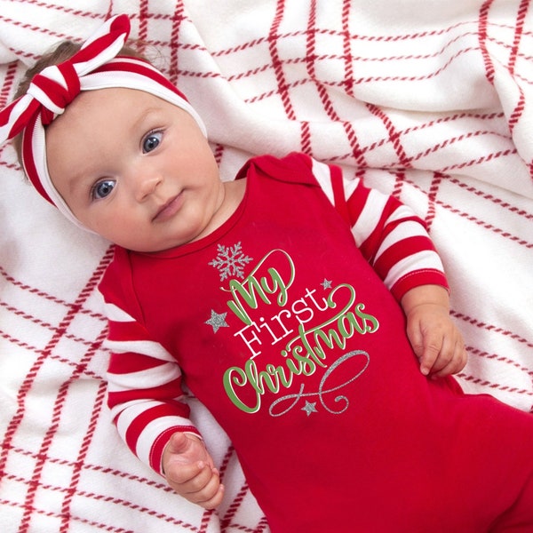 Baby My First Christmas Outfit, Cotton Red Newborn Girl Boy 1st Christmas Romper