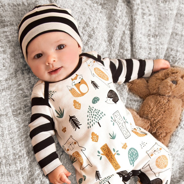 Newborn Boy Woodland Romper, Baby Boy Coming Home Outfit, Baby Shower Gift, Newborn 3 6 Month Tesa Babe