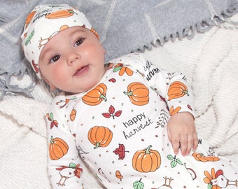 Baby Thanksgiving Romper - 100% Cotton One-Piece - My 1st Thanksgiving - Happy Harvest - Halloween