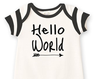Barboteuse bébé garçon avec graphique Hello World en coton noir et ivoire