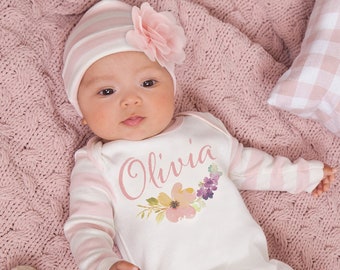 Baby Girls Coming Home Set,Personalized Onesie,Leggings and headband,Initials,Custom Shirt,Go Home Set,Hospital,Gift,Floral,Pant,Monogrammed