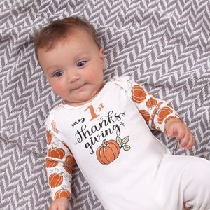 Baby Thanksgiving Romper, My 1st Thanksgiving Outfit, Cotton Romper, Baby Clothes 30S