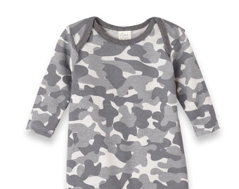 Baby Boy Camo Romper, 100% Cotton Gray Camo Playsuit, Baby Shower Gift Set