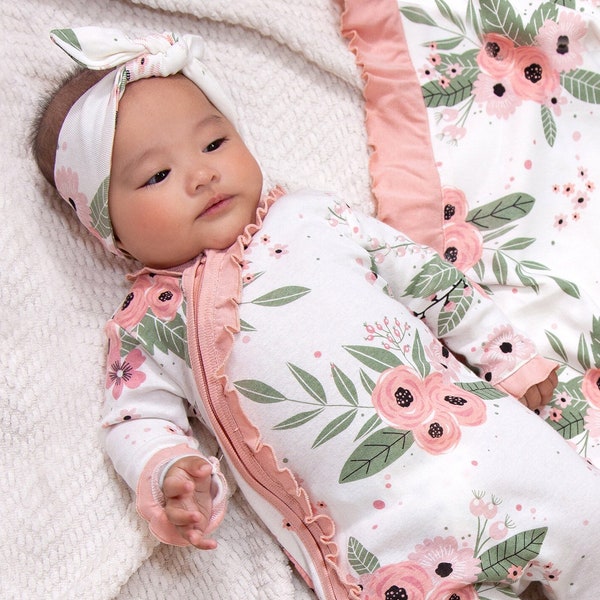 Floral Romper for Newborn Girls Adorable Baby Girl Clothes Zipper Soft Cotton Coming Home Outfit Baby Shower Gift, New Baby Girl Gift