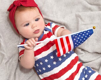 Baby Girl 4th of July Outfit, Cotton Rib Stars and Stripes