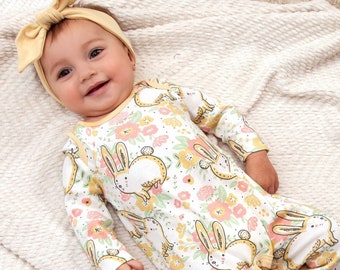 Baby Girl Easter Outfit Yellow Bunnies Romper - Etsy