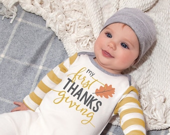 Baby Thanksgiving Romper - My 1st Thanksgiving Outfit - Bamboo Cotton One Piece - My First Turkey Day