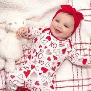 Baby Girl Valentines Outfit, Red Hearts Romper, Newborn Girl Coming Home Outfit, Babygirl Clothes image 1