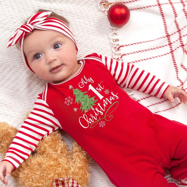 Weihnachten Baby Strampler - Rote Streifen 100% Baumwolle - Newborn Girl Boy - TesaBabe