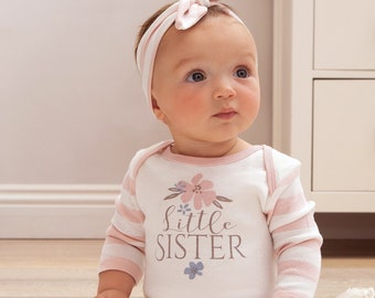 Little Sister Coming Home Romper, Newborn Girl Romper, Baby Girl Take Home Romper, Baby Little Sister, Pink Floral Romper Tesababe