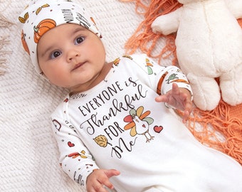 Baby Thanksgiving Romper - Everyone Is Thankful For Me Playsuit - 100% Cotton - My 1st Thanksgiving