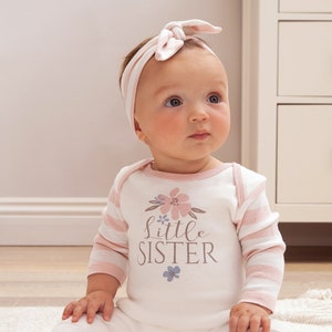 Little Sister Coming Home Romper, Newborn Girl Romper, Baby Girl Take Home Romper, Baby Little Sister, Pink Floral Romper Tesababe