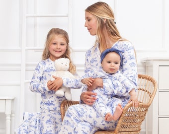 TOILE DE JOUY Bamboe pyjama, bijpassende familiepyjama, mama en ik, Moederdagcadeau, damesnachtkleding