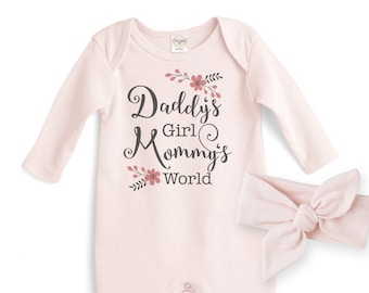 Daddy's Girl Mommy's World Cotton Romper - 12-18 Months Only - Baby Girl Clothes - Mother's Day Father's Day Gift - TesaBabe