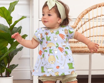 Toddler Girl Outfit - 4T Only - Garden Print - Bamboo Cotton Ultra Soft - Top & Shorts - Baby Girl Clothes