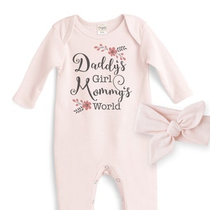 Daddy's Girl Mommy's World Cotton Romper - 12-18 Months Only - Baby Girl Clothes - Mother's Day Father's Day Gift - TesaBabe