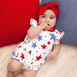 Baby Girl Bubble Romper, 4th of July, Stars & Stripes, Babygirl Clothes, Tesa Babe image 2