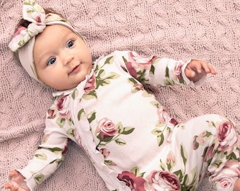 Floral Romper for Newborn Girls Adorable Baby Girl Clothes Zipper Soft Cotton Coming Home Outfit Baby Shower Gift, New Baby Girl Gift